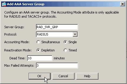 AAA. 2. O clique adiciona ao lado dos Grupos de servidores AAA. 3. No indicador que aparece, especifique um nome para o Grupo de servidores AAA novo e escolha o RAIO como o protocolo.