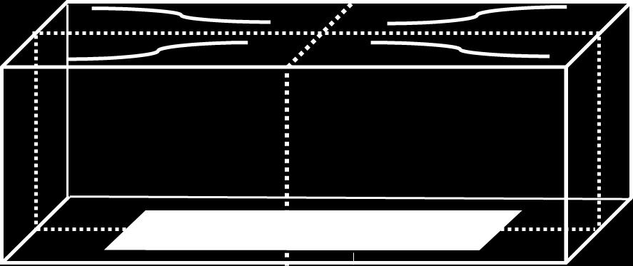 3 Representação da cavidade retangular tridimensional com filamento aquecedor. A Figura 3.3 apresenta a cavidade dividida em quatro partes iguais.