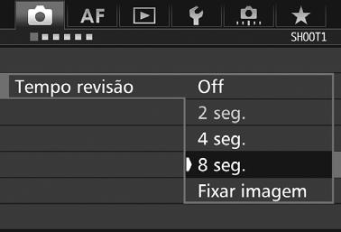Antes de Começar 3 Definir o Tempo de Revisão da Imagem Pode definir o tempo de revisão da imagem no LCD imediatamente após a sua captação.