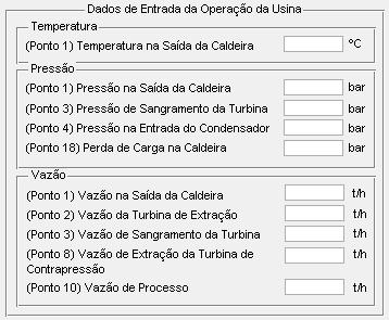 Figura 6 Painel Dados de Entrada da Operação da Usina Adicionalmente, com o objetivo de evitar possíveis erros ao definir os dados de entrada, caso o usuário escolha um valor