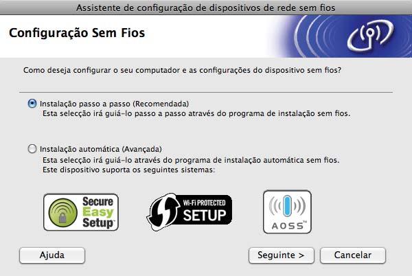 Configuração da comunicação sem fio para o Macintosh usando o aplicativo instalador da Brother f Clique duas vezes no Assistente de configuração de