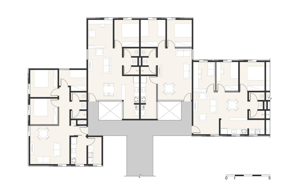 Fig. 01 Acima: Planta da unidade embrião com 56 m². Abaixo: Planta da unidade expandida com 72 m². Proposta MORA [2] Horizontal.