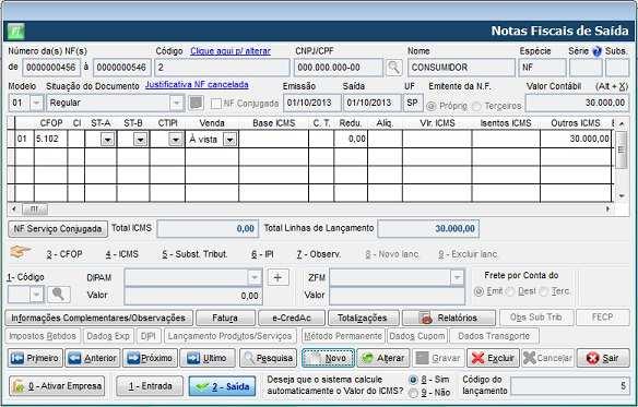 Movimentos / NF Entradas e Saídas / Botão Saídas Grupo IOB