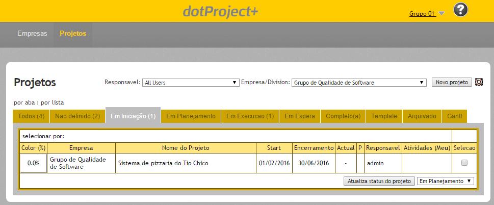 Criar um projeto É a partir do projeto que se documenta o termo de