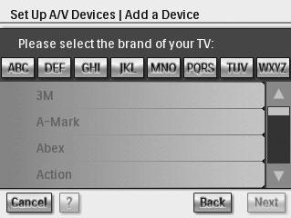 satélite que está equipado com a função PVR, seleccione PVR. C Selecção de marcas Use os botões de alfabeto para saltar para a respectiva lista de marcas (fig. 3).
