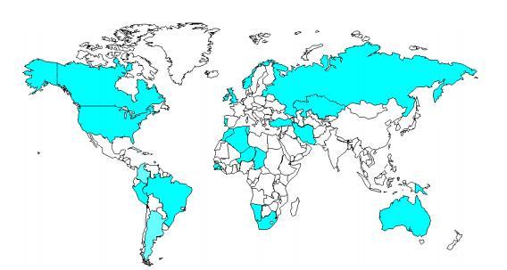 Figura 6 - Países que usam contratos de Concessão ao redor do mundo (Fonte: LUCCHESI, 2011).