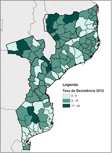 Figura 5 Taxa de desistência por distrito em 2012 A zona sul do país é a mais urbanizada e com melhores infra-estruturas de transporte rodoviário.