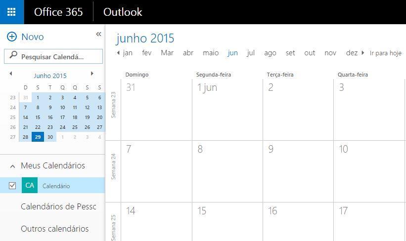 O Modo de exibição de semana é o padrão quando você visita pela primeira vez seu calendário no Outlook Web App.