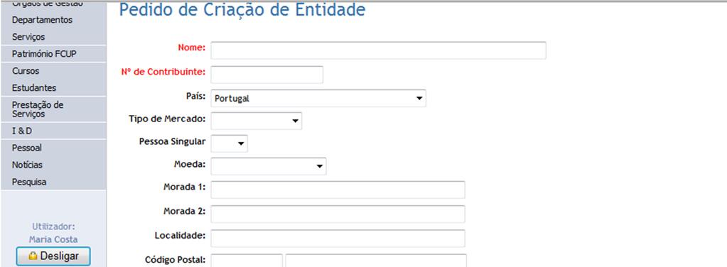 4. Pedido Criação Entidade no Sigarra :