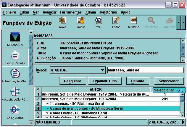 1.3.2 Sendo vários os registos resultantes da pesquisa, clicar duas vezes no cabeçalho pretendido, ou premir o botão EXPANDIR TUDO, para ver todos os títulos associados ao cabeçalho; Premindo o botão