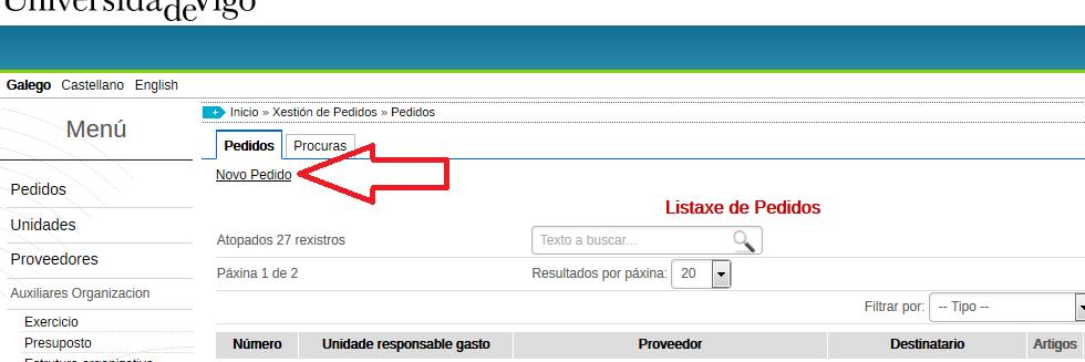 -CREACIÓN DUN PEDIDO Poderán crear un pedido os seguintes perfís de usuario: -Solicitante -Validador -Unidade Responsable de Gasto -Unidade Tramitadora Os perfís de Validador, Unidade Responsable de