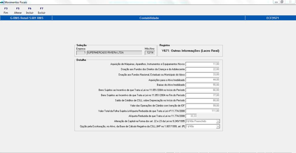 Registro Y671 Outras