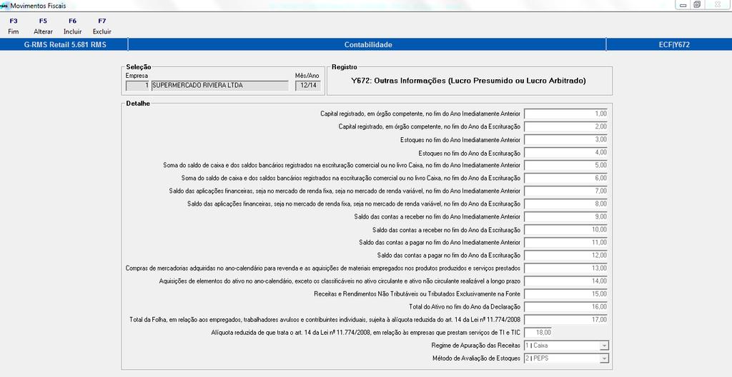 Registro Y672 Outras Informações