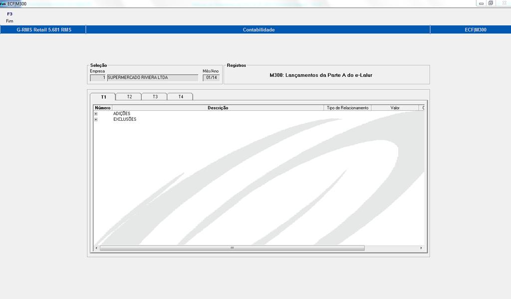 Registro M300: Lançamentos da Parte A do e-lalur Apresenta os lançamentos da parte A do e-lalur.