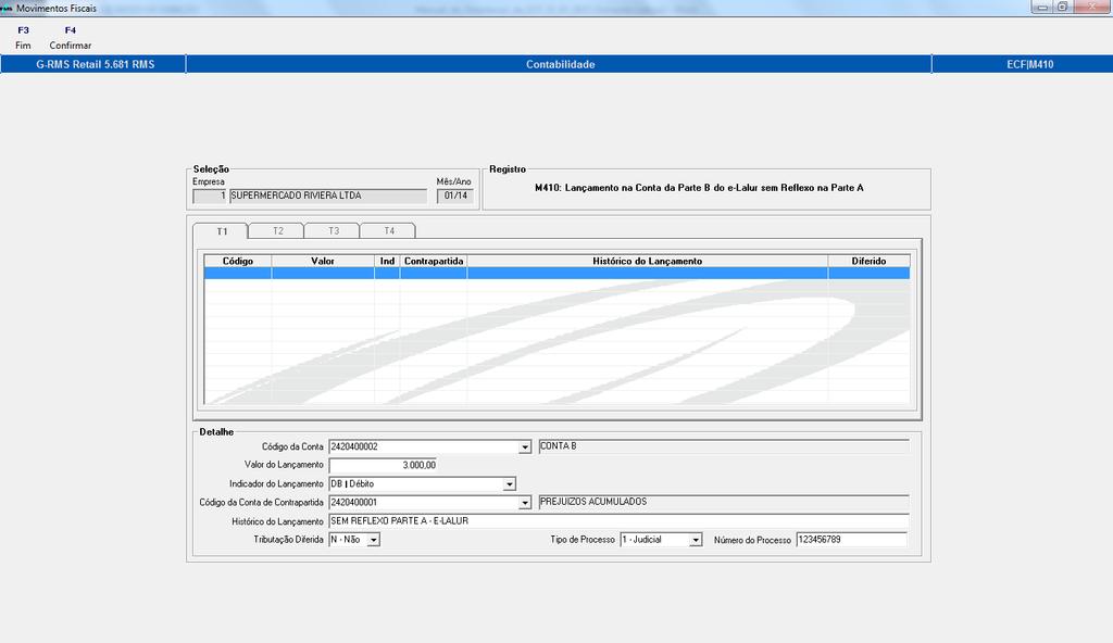 Função F8 - M410 E-Lalur Habilita a manutenção para preenchimento do Registro M410 E-Lalur que apresenta os lançamentos em contas da parte B sem reflexos na parte A.