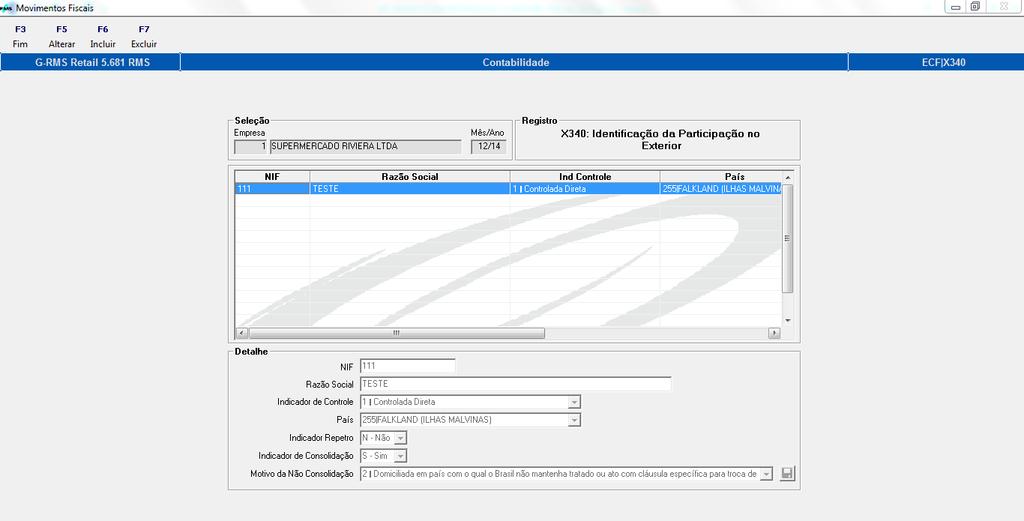 Registro X340 Identificação