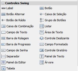 Controles Swing A Janela Paleta possui vários componentes, separados