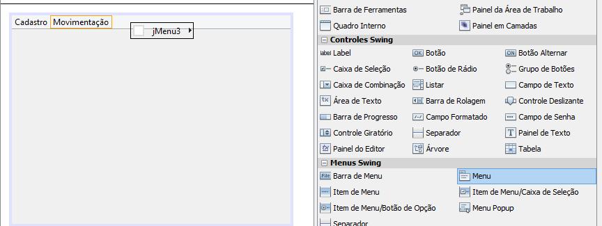 JMenu - Menu Além dos menus que já vieram com a barra de menu é possível adicionar outros menus.