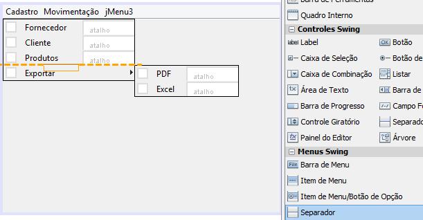 Separador Podemos utilizar o separador para agrupar os menus de forma lógica.