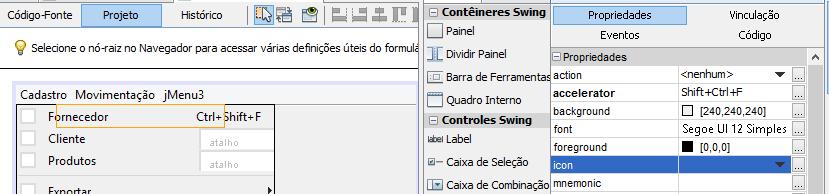 Ícones Os itens de menu também podem receber ícones que facilitam a busca por uma determinada ação.