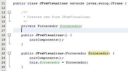 Enviando dados para Outro Form Vamos sobrecarregar o método construtor da classe JFrmVisualizar, ou seja, vamos criar outro método