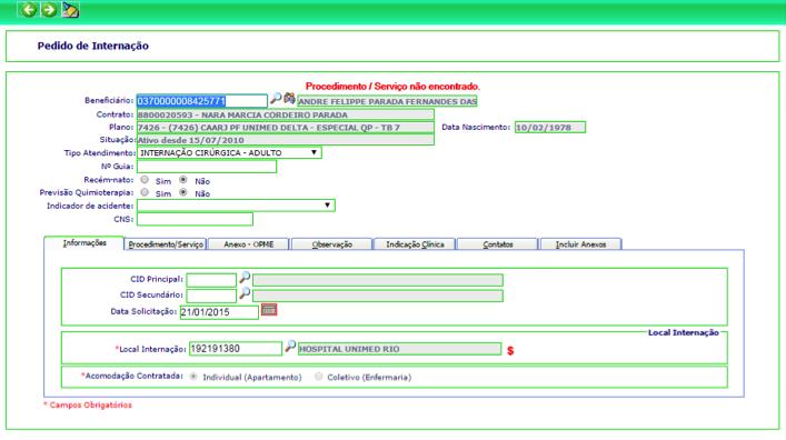 MANUALWEB 8 MANUALWEB 9 Tela 6 Informar código do procedimento e a