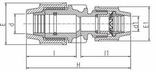 Conexiones de Compresión Adaptador para Tubo de Cobre Adaptador para Tubo de Cobre Bitola d (PE) x d1 (Cu) E E1 H I I1 Peso (g) Código 20 x 15 48 39 115 56 54 74 37639958