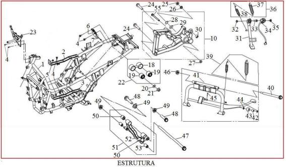 ESTRUTURA 01B12-290-030 PARAF. FLANG. 12x290 40507-A21-000 BUCHA TRAVA DO SUP MOTOR 4 01A06-010-020 PARAF. SEXT. 6X12 5 03C06-000-030 PORCA FLANG.