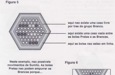 Depois de teres criado um Sumito só podes empurrar as bolas do teu adversário: usando um movimento em-linha, quando as bolas pretas e brancas estiverem em espaços