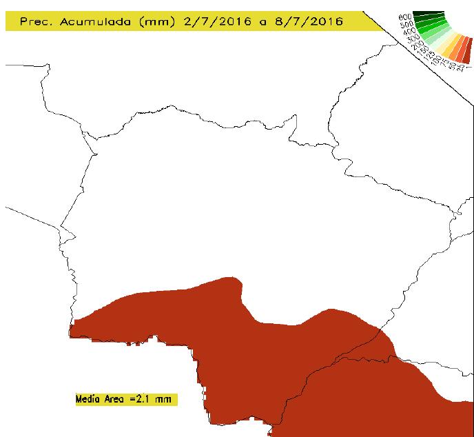 mm Figura 1: Precipitação acumulada em Mato Grosso do Sul de 02/07 a 08/07/2016 respectivamente. Fonte: clima1.cptec.inpe.