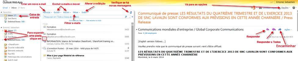 5. O painel de mensagens OWA O painel de mensagens é seu ponto de entrada principal para criar novas mensagens, verificar suas novas mensagens