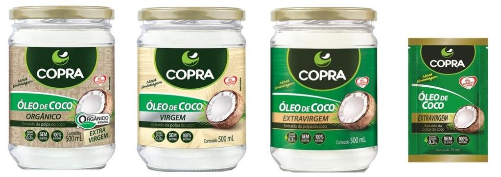 A linha de Óleo de Coco Extravirgem, carro-chefe da empresa, é apresentada nas versões: Óleo de Coco Extravirgem, disponível em 200 ml e 500 ml,