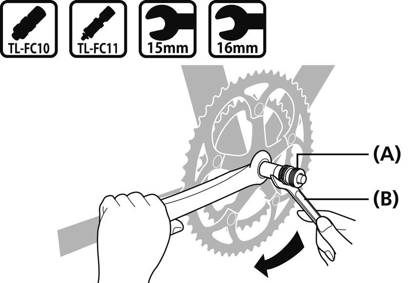 INSTALAÇÃO Ao utilizar ferramentas originais Shimano 1. Use a ferramenta original Shimano para instalar a pedaleira dianteira.