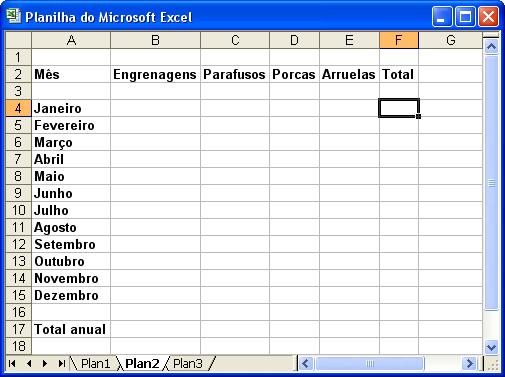 As informações serão digitadas da célula B4 até a célula E15.