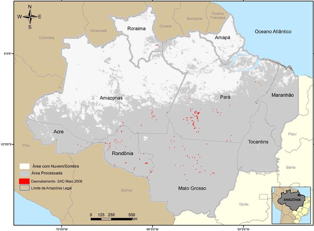 Figura 7. Área com nuvem e sombra no mês de maio de 2008 na.