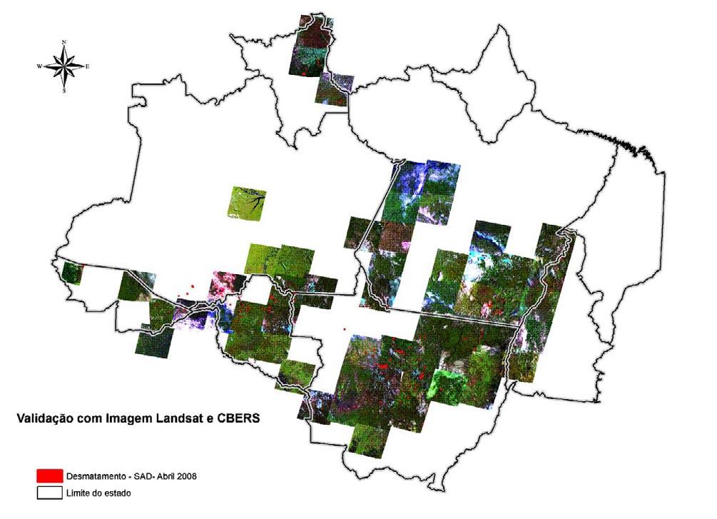 Nota sobre a validação dos dados SAD utilizando Imagens Landsat e Cbers Em 2008, o Imazon começou a adotar medidas de validação do Sistema de Alerta Desmatamento- SAD a partir de imagens mais
