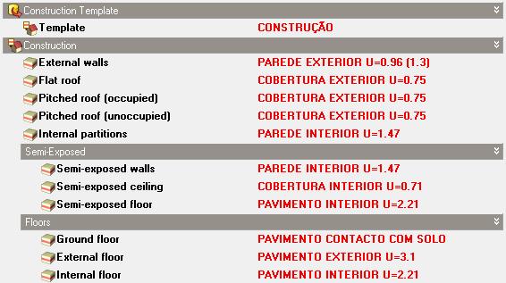 Modelação de Edifícios no Design Builder 47 O coeficiente de transmissão térmica da parede exterior utilizado é determinado através da espessura da parede interior.