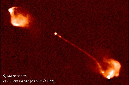 Quasares (quasi-stellar objects) Quasares: Foram descobertos como sendo fontes de aparência estelar (na banda ótica) porém com emissão muito intensa na