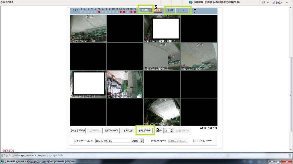 possível voltar a visualização ao vivo, utilizando o botão Full Screen (item3) e possível ver em tela cheia