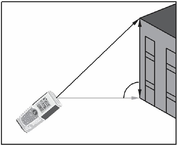 6.10.1. Medição indireta com 2 medidas a. Pressione uma vez o botão (3). b. O símbolo correspondente a um triângulo retângulo ( ) será exibido no display. c. Faça primeiro a medição da hipotenusa.