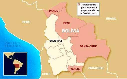Bolívia Em 2006 Santa Cruz, Beni, Tarija e Pando optaram pela autonomia com mais ou menos 70% dos votos em