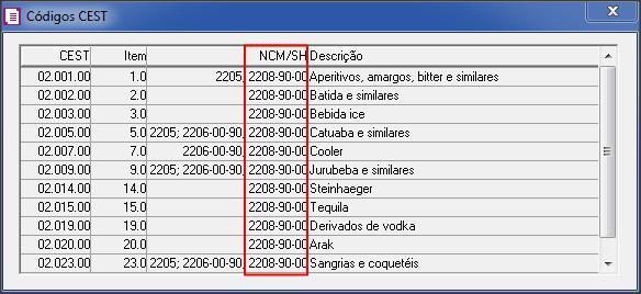 Exemplo 3 Para buscar o vínculo entre o NCM e o código CEST da tabela de códigos CEST, deverá ser verificado primeiramente se o NCM completo existe na tabela, ou seja, se o NCM