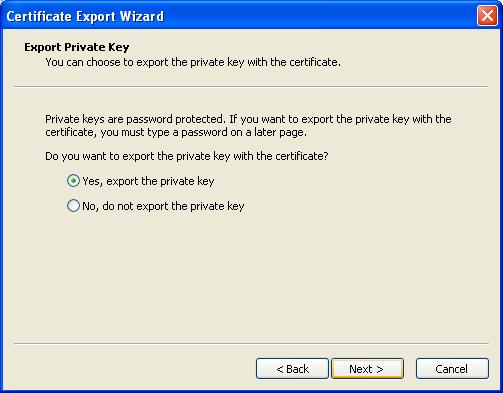 Clique no botão Próximo / Next Active a opção Sim, Exportar a chave privada / Yes, export the private key Active a opção Incluir todos os certificados