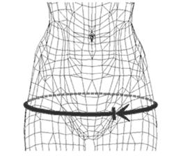Caso não se identifique um ponto mais estreito, a medida é feita na metade da distância entre a 10ª. costela e a crista ilíaca.