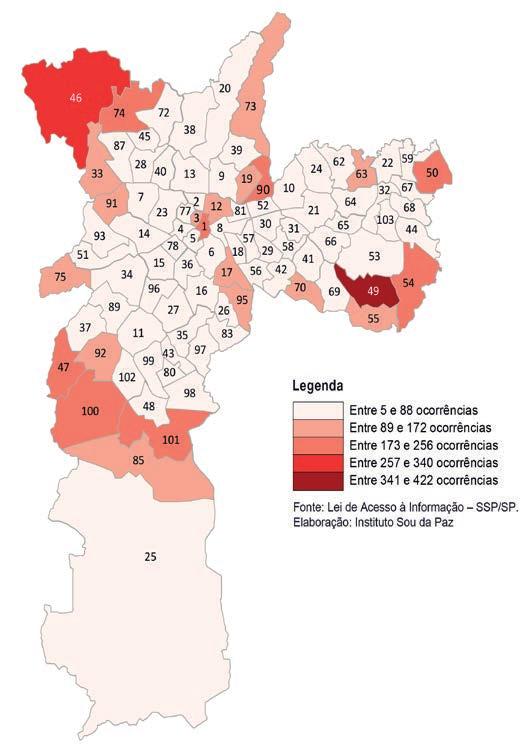 Entre os roubos que tiveram redução entre 2015 e 2016, chamaram atenção os dados dos roubos em interior de estabelecimento e transporte coletivo quedas de 12,7% e 13,2%, respectivamente.