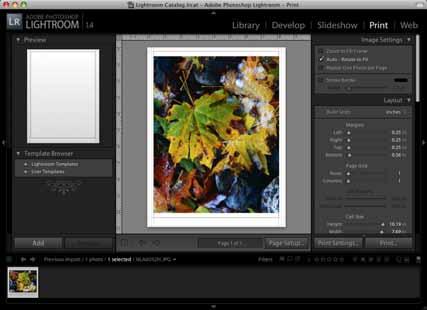 Impressão com Adobe Photoshop Lightroom Primeiro selecione sua impressora e opções de configuração de página no Lightroom.