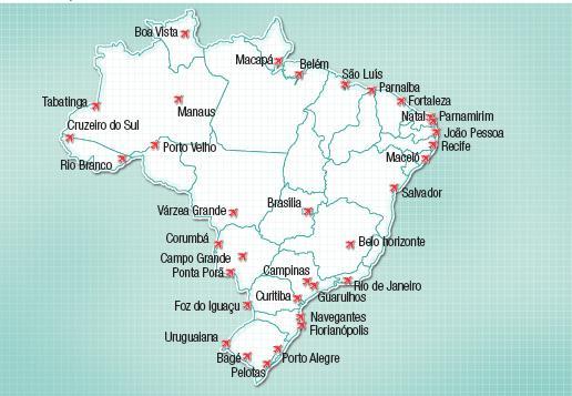34 AEROPORTOS INTERNACIONAIS NO BRASIL ( ) E 12 CIDADES SEDE DA COPA FIFA 2014 Cidades sedes e estádios: Belo Horizonte (Mineirão), São Paulo ( Itaquerão ), Rio de Janeiro (Maracanã/Engenhão), Natal