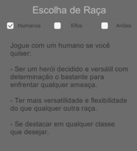 Operacionalidade: Criação de personagens Jogador: Raça Classe Atributos