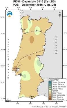 Figura 8 Distribuição espacial do índice de seca meteorológica PDSI calculado com base em cenários de precipitação para o mês de dezembro Cenário 1 (2º decil - D2) - Valores da quantidade de