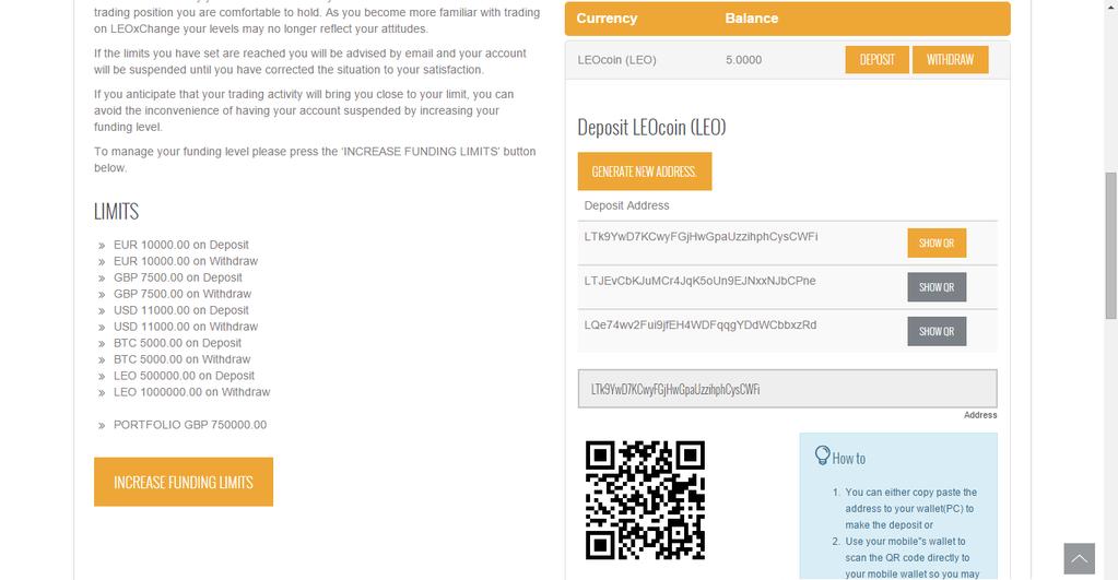 9.3 Transferência de LEOcoins da Carteira de LEOcoins para o LEOxChange Caso você deseje depositar LEOcoins em sua conta LEOxChange, você pode transferir da sua carteira de LEOcoins. 1.